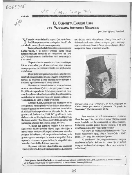 El cuentista Enrique Lihn y el panorama artístico mirandés  [artículo] Juan Ignacio Iturra G.