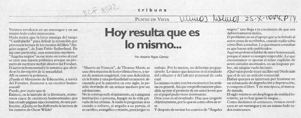 Hoy resulta que es lo mismo --  [artículo] Antonio Rojas Gómez.