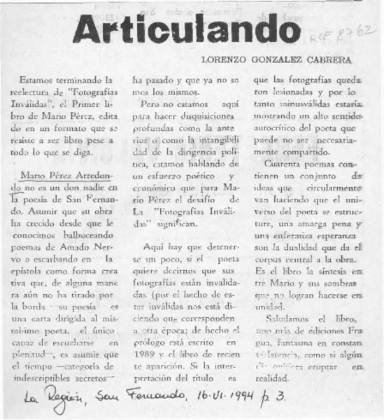 Articulando  [artículo] Lorenzo González Cabrera.