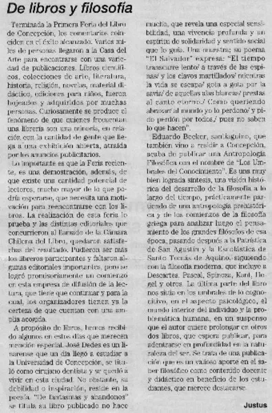 De libros y filosofía  [artículo] Justus.