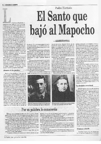 El santo que bajó al Mapocho  [artículo] Luis Alberto Mansilla.