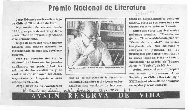 Premio Nacional de Literatura  [artículo].