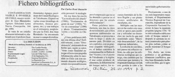 Fichero bibliográfico  [artículo] Carlos René Ibacache.