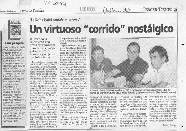 Un virtuoso "corrido" nostálgico  [artículo] Andrés Gómez.
