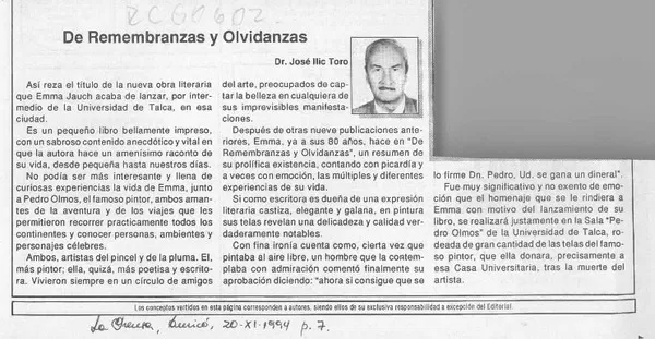 De remembranzas y olvidanzas  [artículo] Jose Ilic Toro.