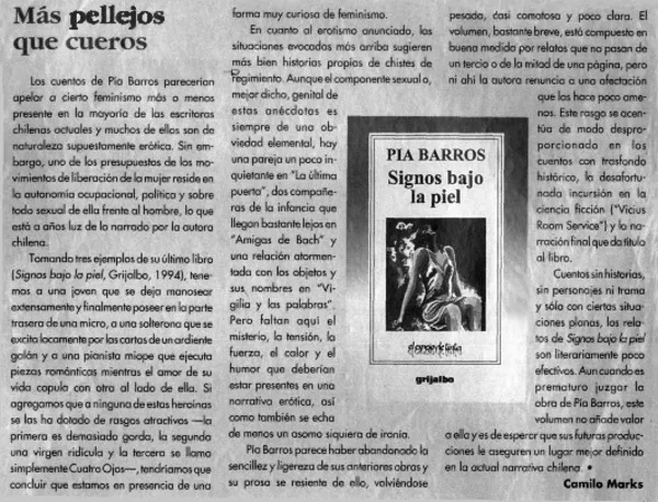 Más pellejos que cueros  [artículo] Camilo Marks.