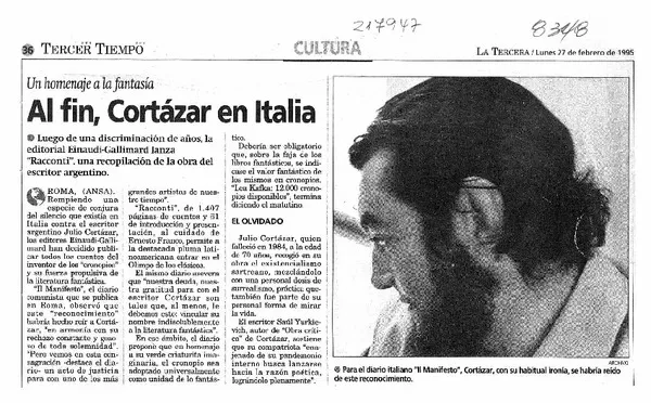Al fin, Cortázar en Italia  [artículo].