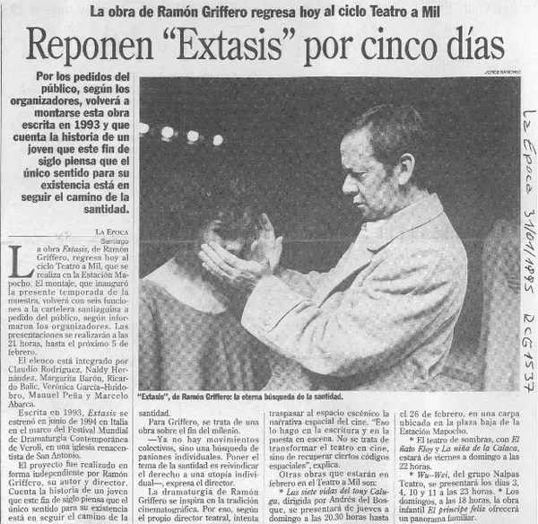 Reponen "Extasis" por cinco días  [artículo].