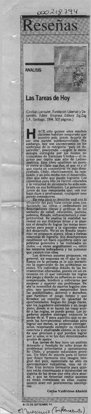 Las tareas de hoy  [artículo] Carlos Valdivieso Ahnfelt.