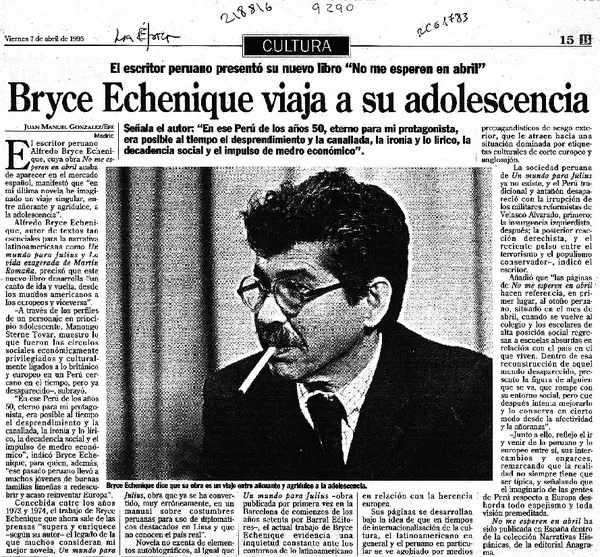Bryce Echenique viaja a su adolescencia  [artículo] Juan Manuel González.