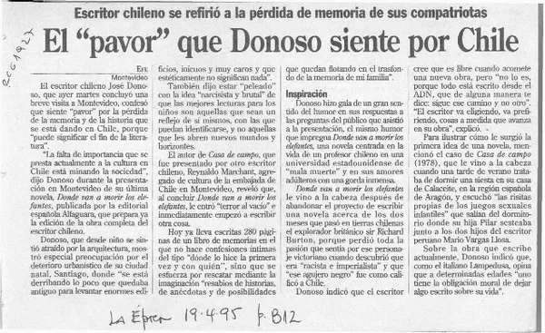 El "Pavor" que Donoso siente por Chile  [artículo].