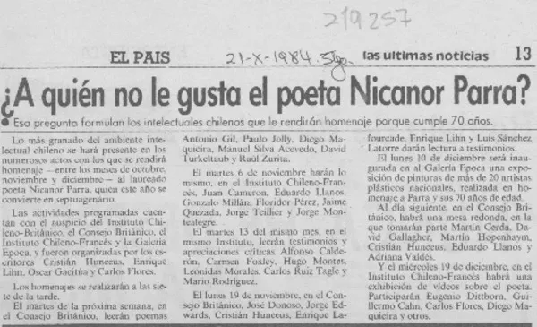 A quién no le gusta el poeta Nicanor Parra?  [artículo].