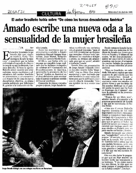 Amado escribe una nueva oda a la sensualidad de la mujer brasileña  [artículo].