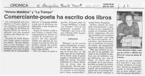 Comerciante-poeta ha escrito dos libros  [artículo].