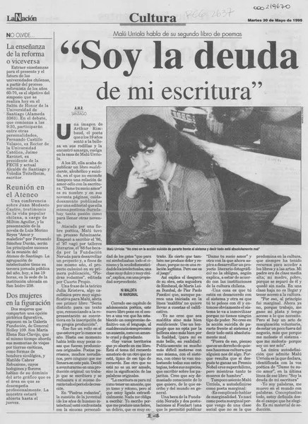 "Soy la deuda de mi escritura"  [artículo] A. M. R.