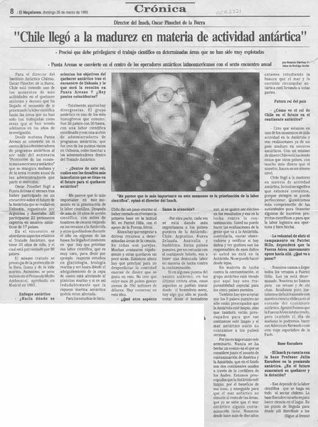"Chile llegó a la madurez en materia de actividad antártica"  [artículo] Rolando Martínez Vergara.