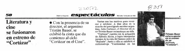 Literatura y cine se fusionaron en estreno de "Cortázar"  [artículo].
