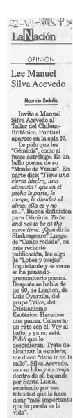 Lee Manuel Silva Acevedo  [artículo] Mauricio Redolés.