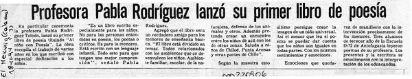 Profesora Pabla Rodríguez lanzó su primer libro de poesía  [artículo].