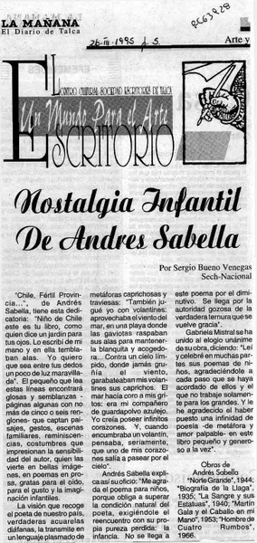 Nostalgia infantil de Andrés Sabella  [artículo] Sergio Bueno venegas.