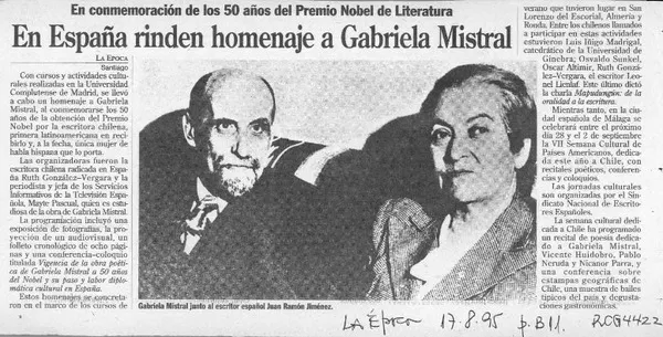 En España rinden homenaje a Gabriela Mistral  [artículo].