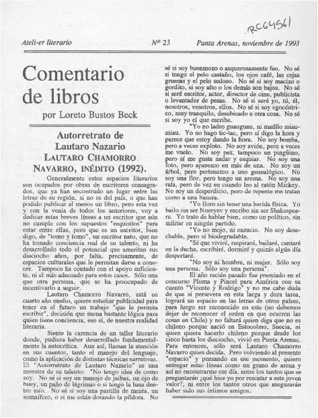 Autorretrato de Lautaro Nazario  [artículo] Loreto Bustos Beeck.
