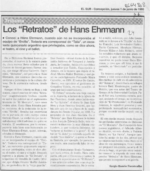 Los "Retratos" de Hans Ehrmann  [artículo] Sergio ramón Fuentealba.