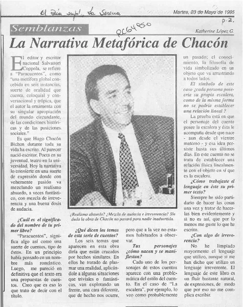 La narrativa metafórica de Chacón  [artículo] Katherine López G.