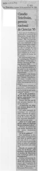Claudio Teitelboim, Premio Nacional de Ciencias '95  [artículo].