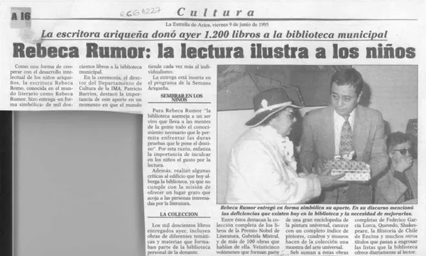 Rebeca Rumor, la lectura ilustra a los niños  [artículo].