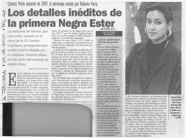 Los detalles inéditos de la primera Negra Ester  [artículo] Lepoldo Pulgar I.