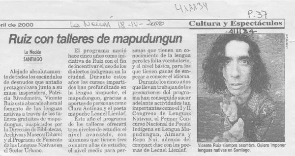 Ruiz con talleres de mapudungun  [artículo]