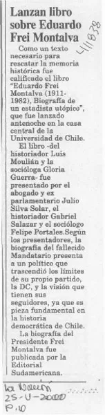 Lanzan libro sobre Eduardo Frei Montalva  [artículo]
