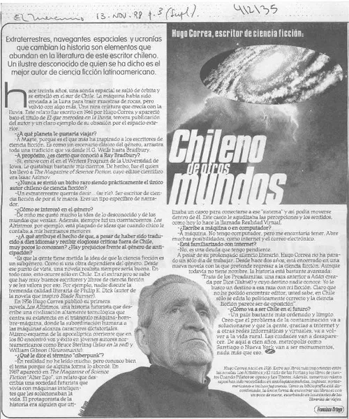 Chileno de otros mundos  [artículo] Francisco Ortega