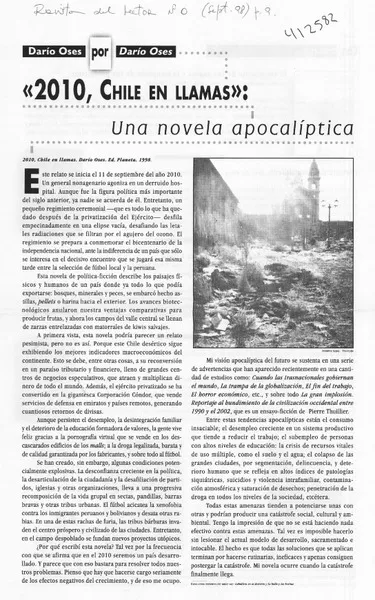 "2010, Chile en llamas", una novela apocalíptica  [artículo] Darío Oses