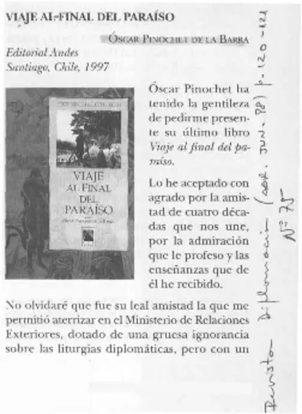 Viaje al final del paraíso  [artículo] Gabriel Valdés S.