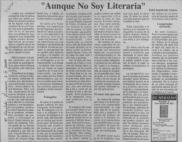 "Aunque no soy literaria"  [artículo] Fidel Sepúlveda Llanos