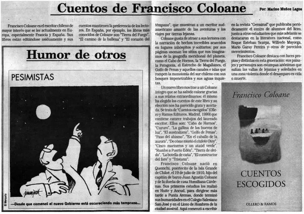 Cuentos de Francisco Coloane  [artículo] Marino Muñoz Lagos