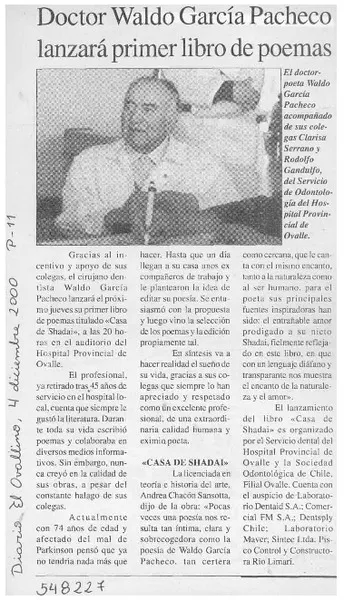 Doctor Waldo García Pacheco lanzará primer libro de poemas  [artículo]