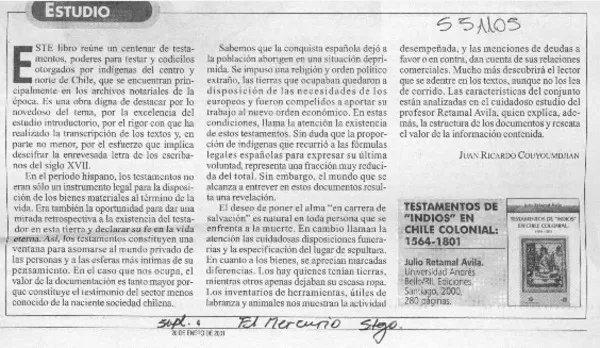 Testamentos de "Indios" en Chile Colonial, 1564-1801  [artículo] Juan Ricardo Couyoumdjian