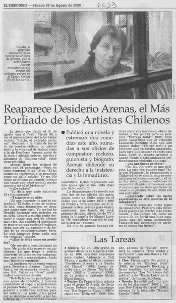 Reaparece Desiderio Arenas, el más porfiado de los artistas chilenos  [artículo]