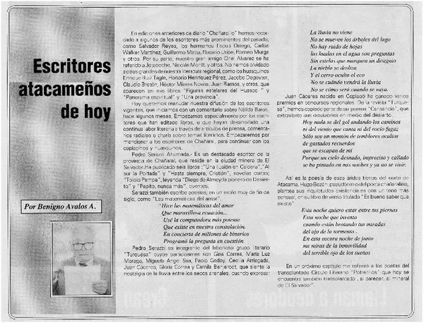 Escritores atacameños de hoy  [artículo] Benigno Avalos A.
