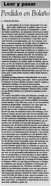 Perdidos en Bolaño  [artículo] Roberto Brodsky
