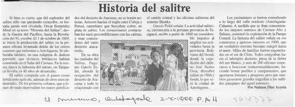 Historia del salitre  [artículo] Nahum Díaz A.