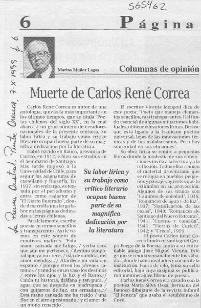 Muerte de Carlos René Correa  [artículo] Marino Muñoz Lagos