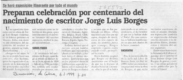 Preparan celebración por Centenario del nacimiento de escritor Jorge L. Borges  [artículo]