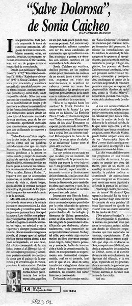 "Salve dolorosa", de Sonia Caicheo  [artículo] Juan Antonio Massone