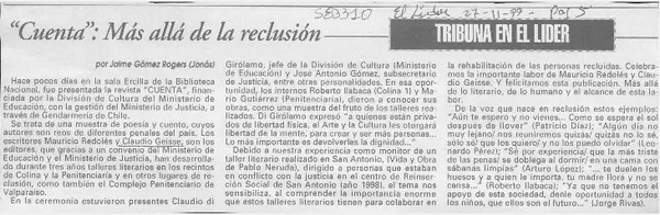"Cuenta", más allá de la reclusión  [artículo] Jaime Gómez Rogers (Jonás)