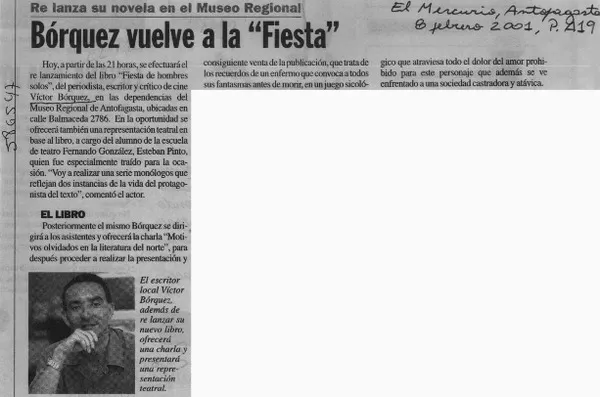 Bórquez vuelve a la "Fiesta"  [artículo]