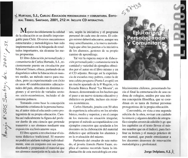 Educación personalizada y comunitaria  [artículo] Jorge Delpiano.